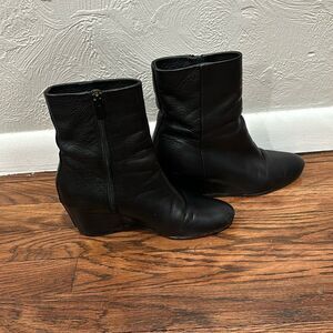 Vince Leather Black Michela Wedge Ankle Boots 6.5